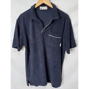 Laguna Shirt Men's  Polo M Terry Cloth Pool Beach Retro Open Collar Navy Blue